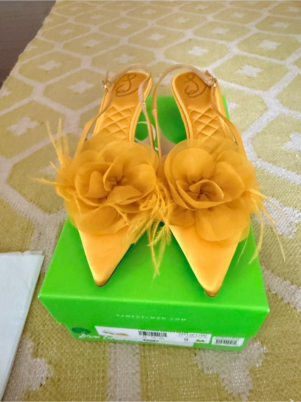 Sam Edelman Yellow Floral Pointed-Toe Slingback Heels